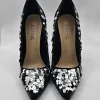 Black faux velvet suede sequin stiletto shoes JustFab