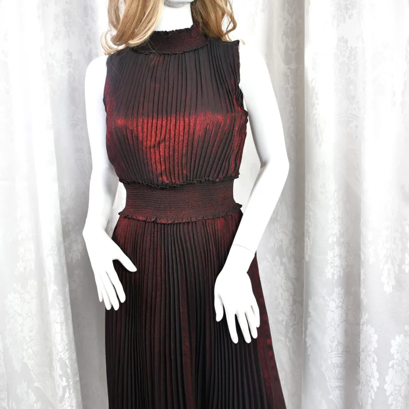 Nanette Lepore Very Black-Red Pleated Midi Dress Size 6