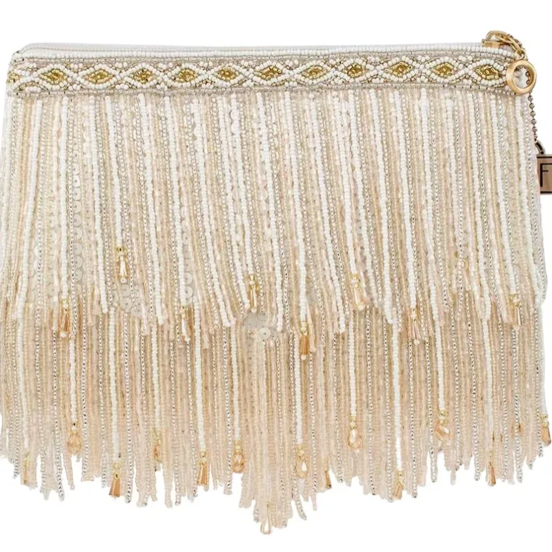 Mary Frances Sugar Coated Ivory Beaded Crossbody Handbag Clutch