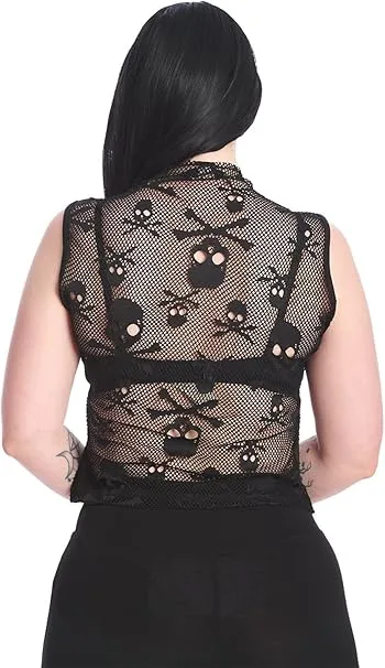 Banned Black Skull Mesh Top Size L