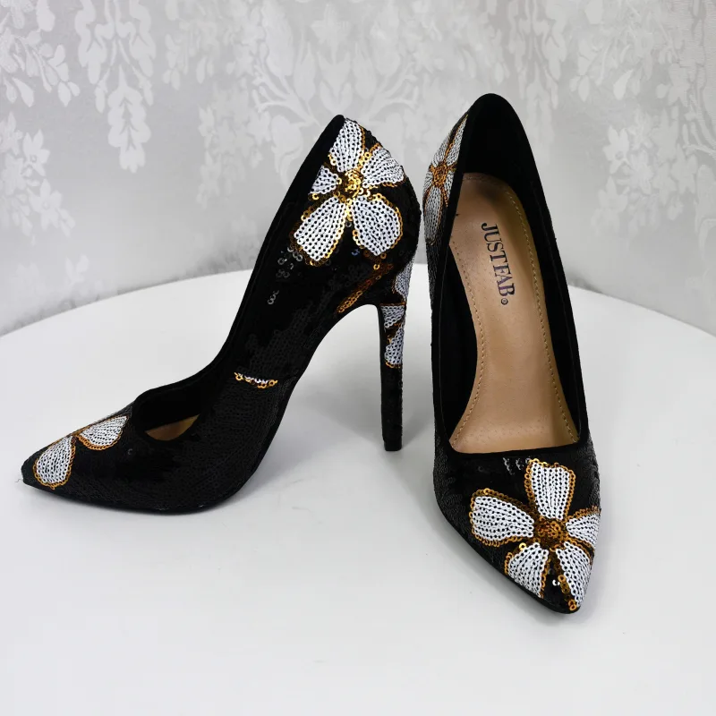 Justfab Flower sequin stiletto shoes